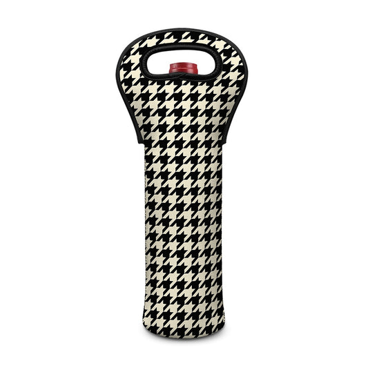 Tan And Black Houndstooth Pattern Print Single Neoprene Wine Tote