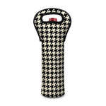 Tan And Black Houndstooth Pattern Print Single Neoprene Wine Tote