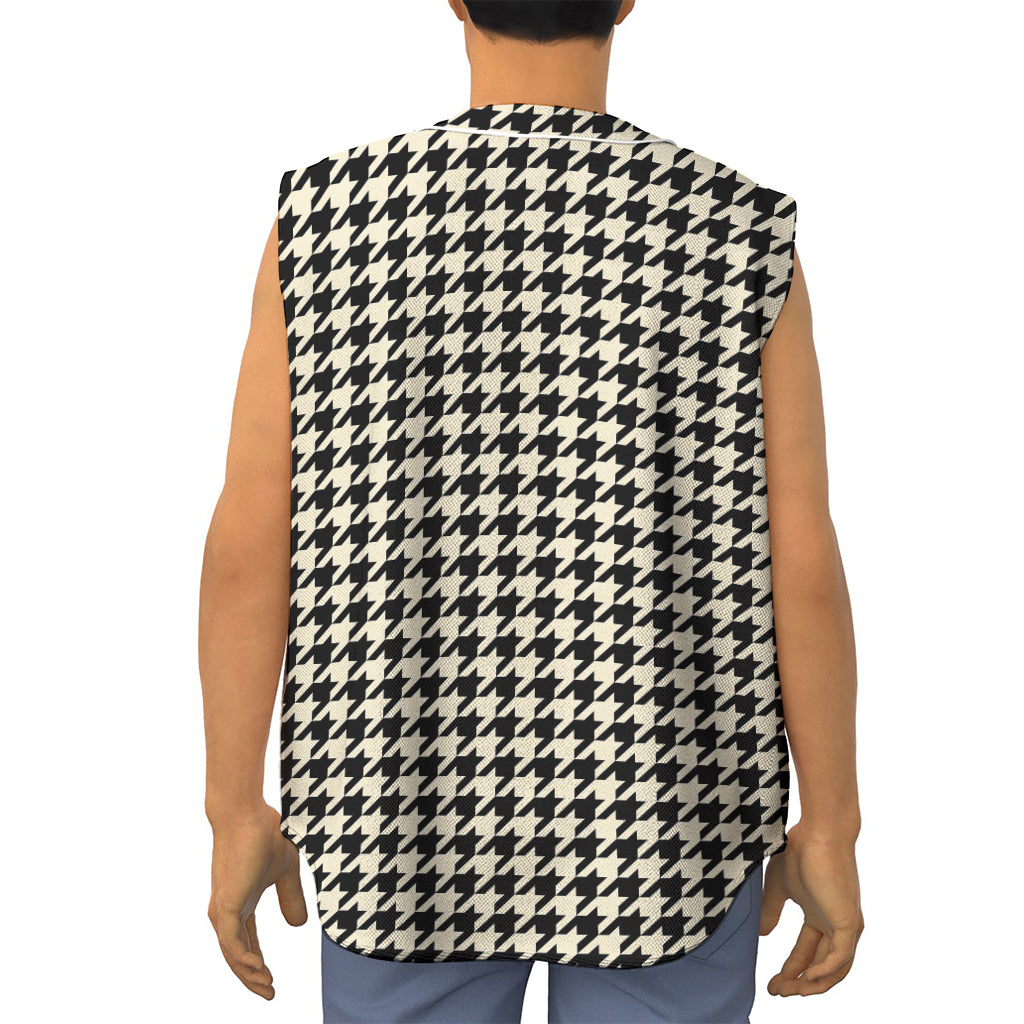 Tan And Black Houndstooth Pattern Print Sleeveless Baseball Jersey