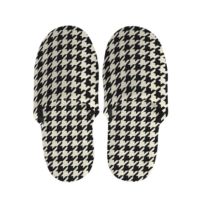 Tan And Black Houndstooth Pattern Print Slippers