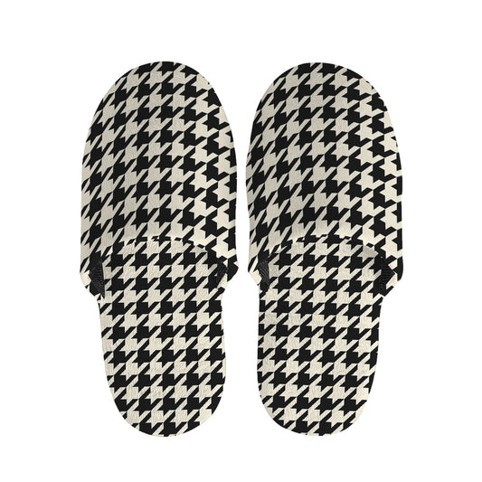 Tan And Black Houndstooth Pattern Print Slippers