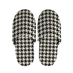 Tan And Black Houndstooth Pattern Print Slippers