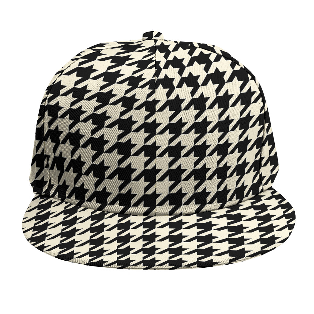 Tan And Black Houndstooth Pattern Print Snapback Cap
