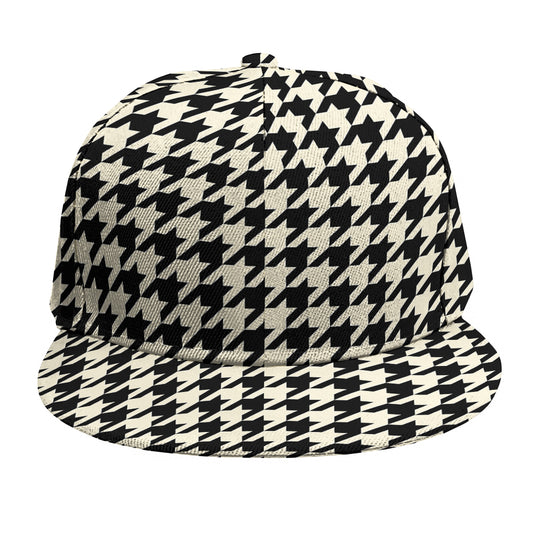 Tan And Black Houndstooth Pattern Print Snapback Cap