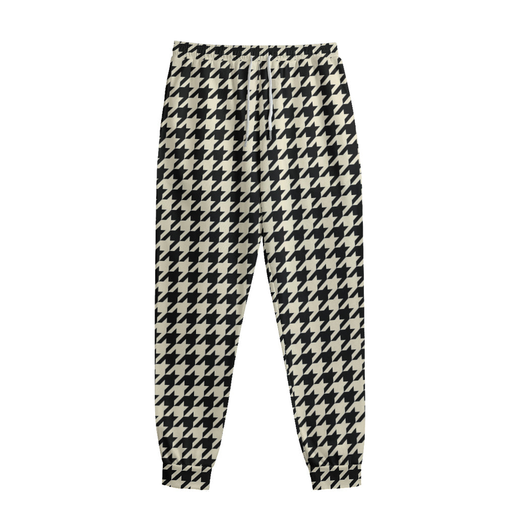 Tan And Black Houndstooth Pattern Print Sweatpants