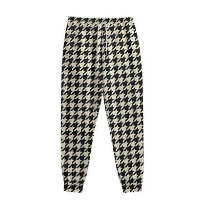 Tan And Black Houndstooth Pattern Print Sweatpants