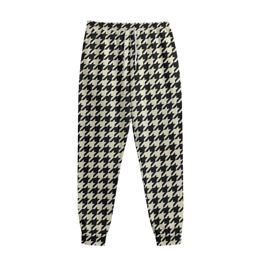 Tan And Black Houndstooth Pattern Print Sweatpants
