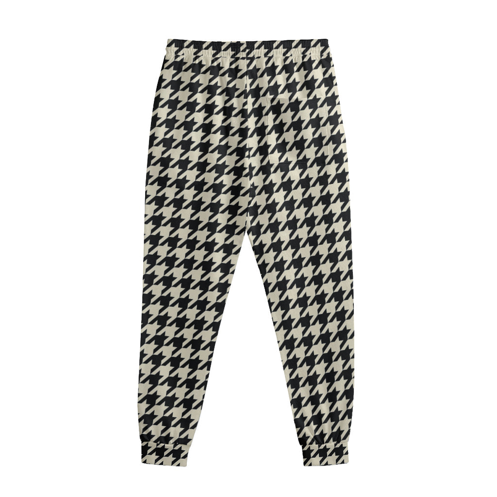 Tan And Black Houndstooth Pattern Print Sweatpants