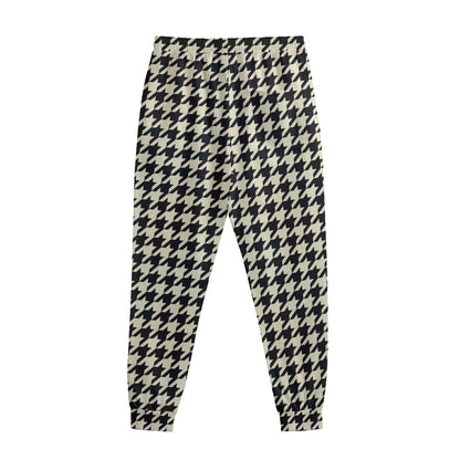 Tan And Black Houndstooth Pattern Print Sweatpants