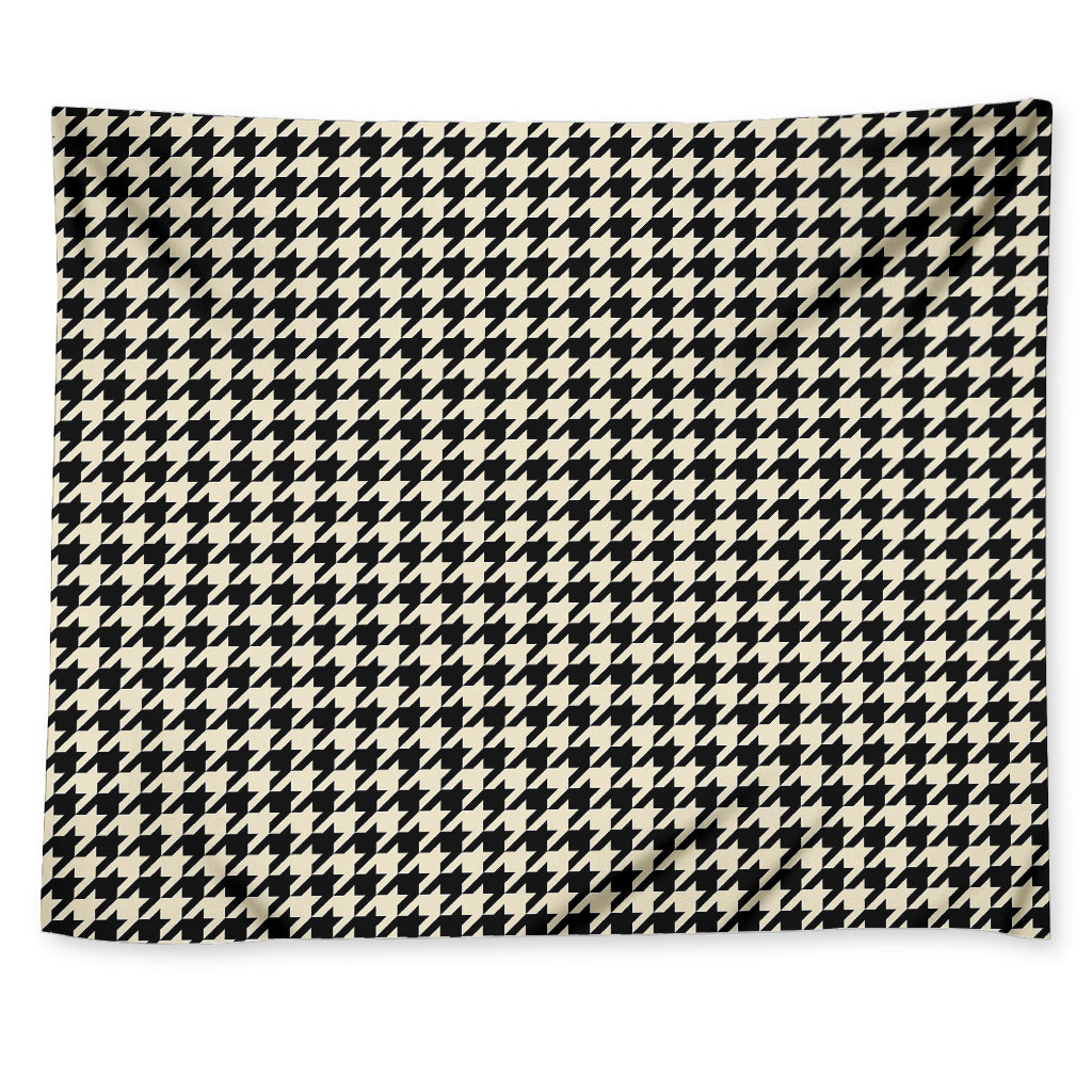 Tan And Black Houndstooth Pattern Print Tapestry
