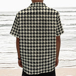 Tan And Black Houndstooth Pattern Print Textured Short Sleeve Shirt