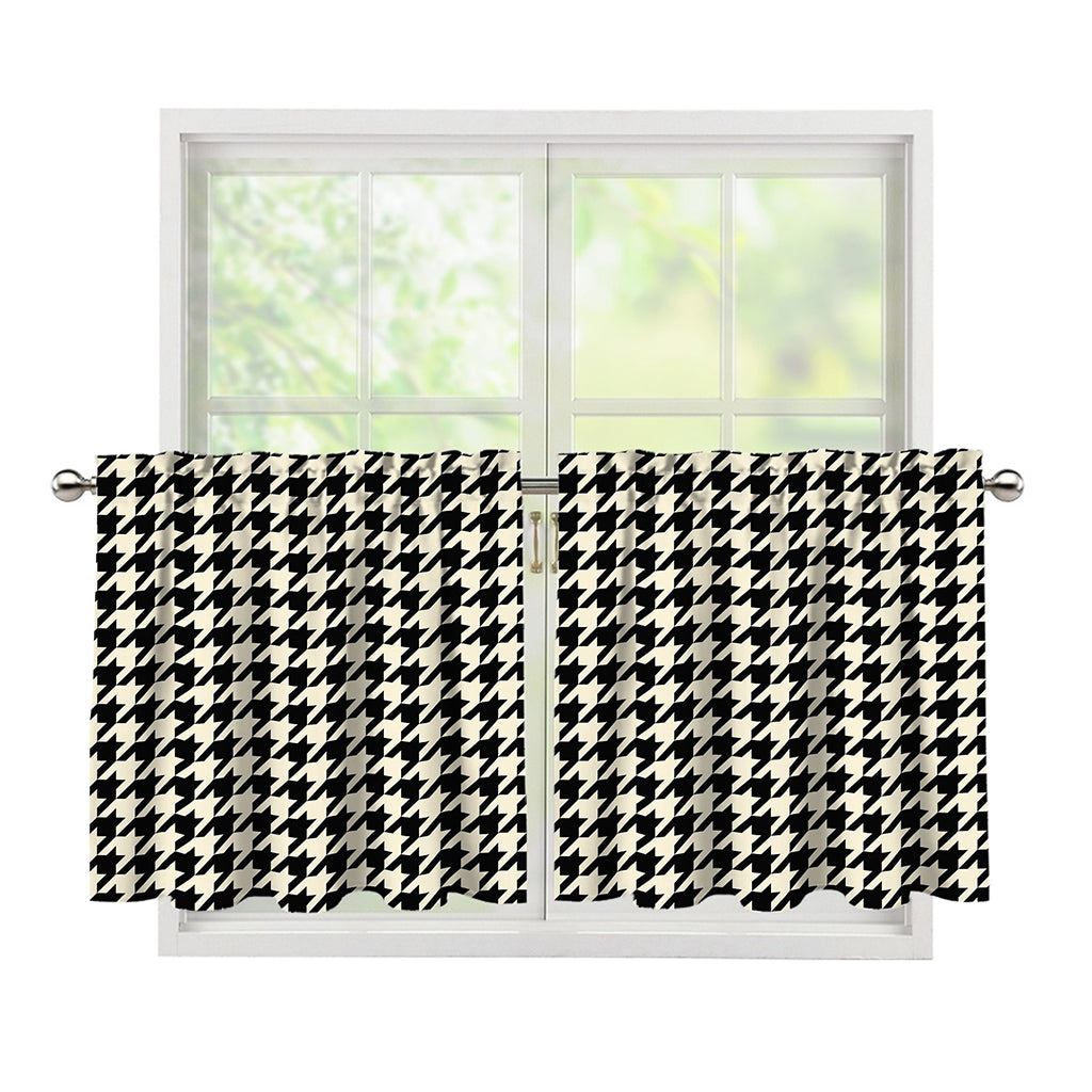 Tan And Black Houndstooth Pattern Print Tier Curtains