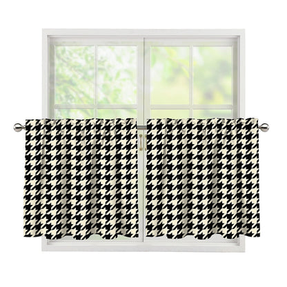 Tan And Black Houndstooth Pattern Print Tier Curtains