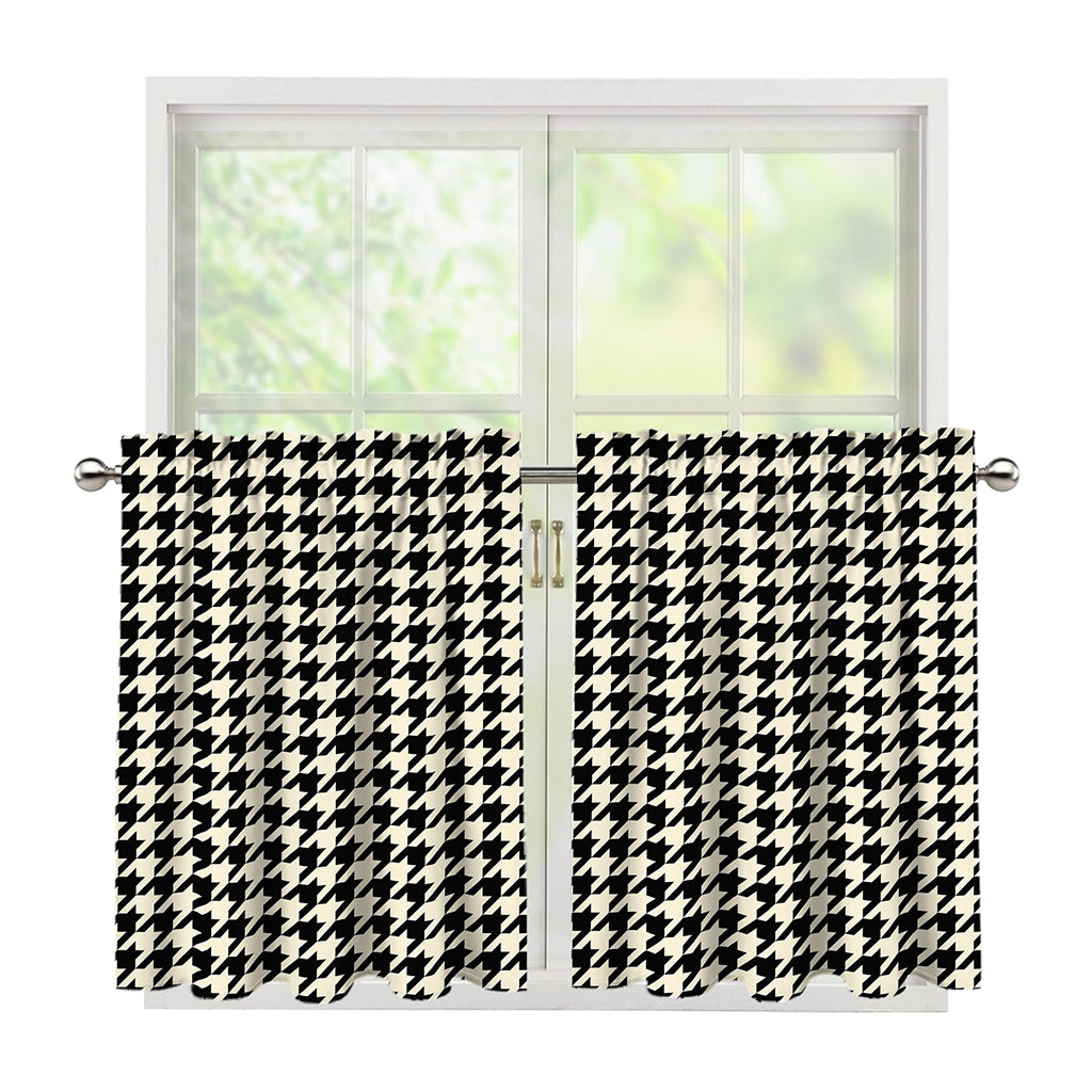Tan And Black Houndstooth Pattern Print Tier Curtains