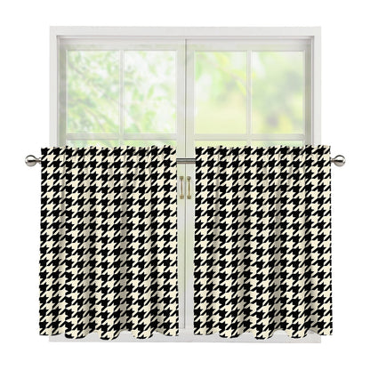 Tan And Black Houndstooth Pattern Print Tier Curtains