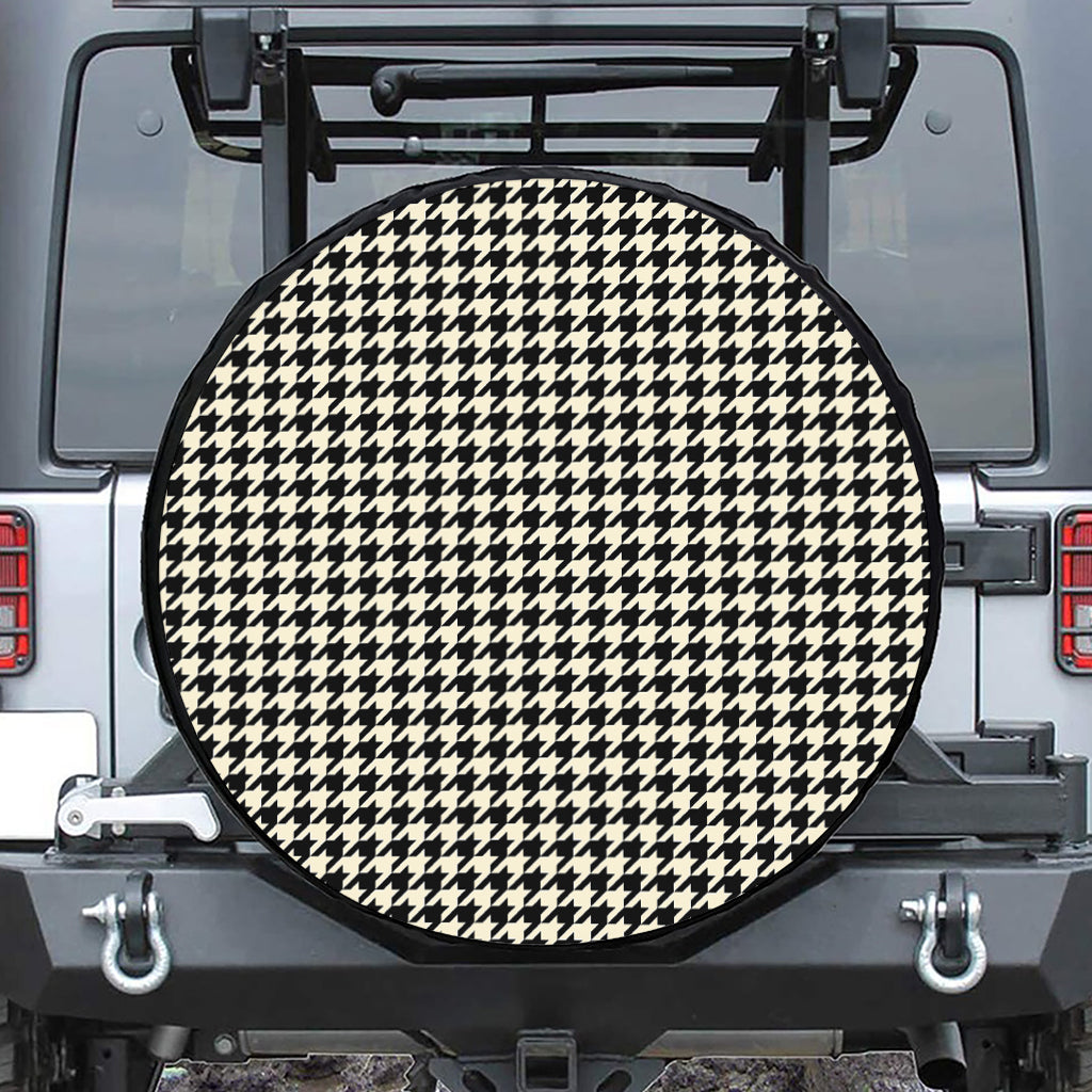 Tan And Black Houndstooth Pattern Print Tire Cover