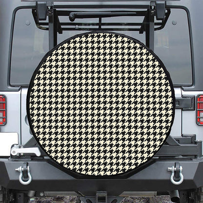 Tan And Black Houndstooth Pattern Print Tire Cover