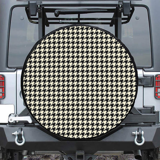 Tan And Black Houndstooth Pattern Print Tire Cover