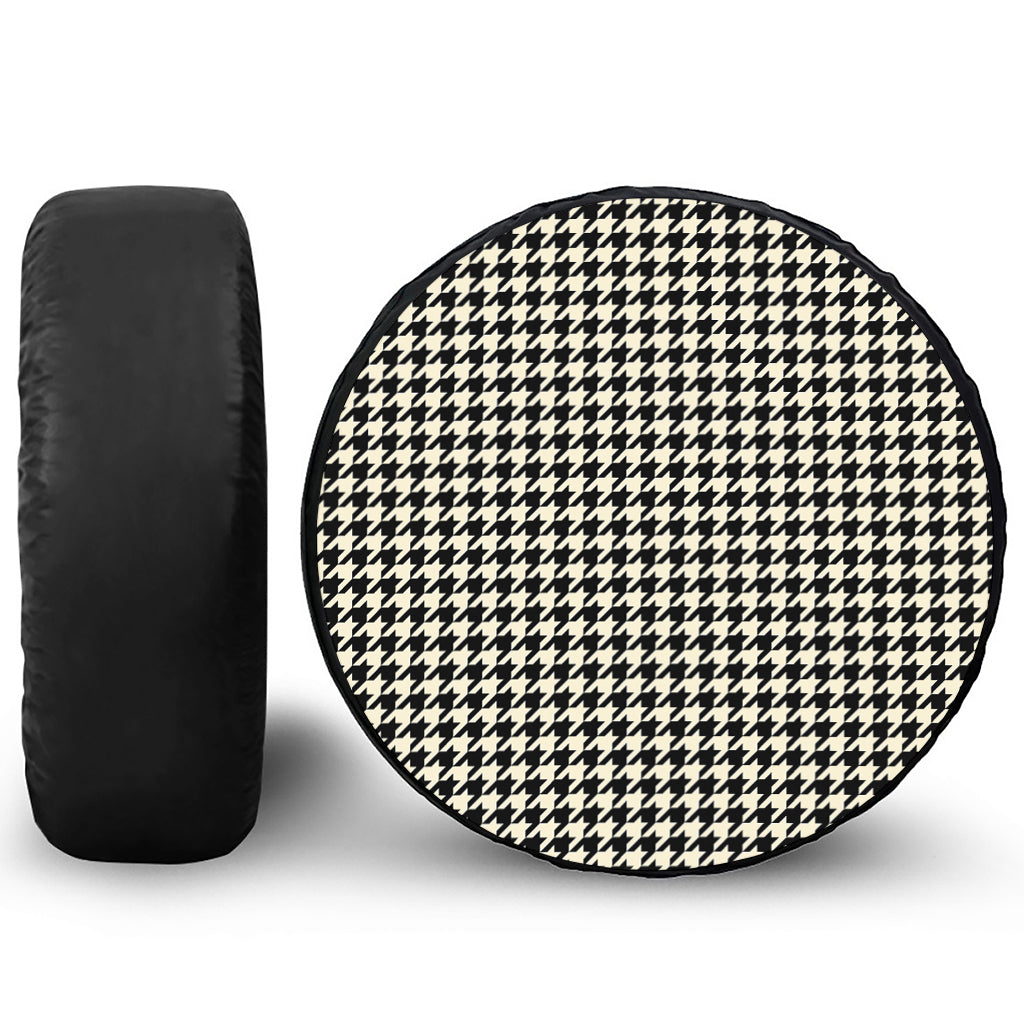 Tan And Black Houndstooth Pattern Print Tire Cover