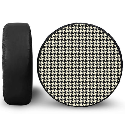 Tan And Black Houndstooth Pattern Print Tire Cover