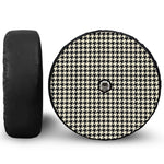 Tan And Black Houndstooth Pattern Print Tire Cover With Camera Hole