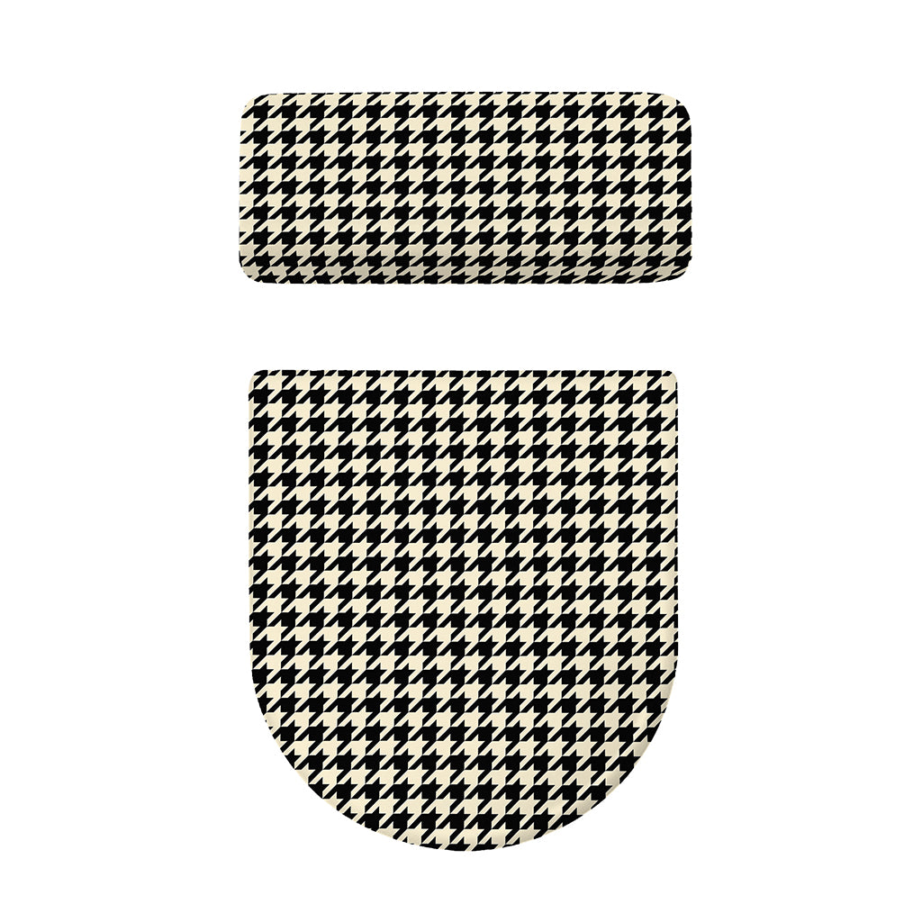 Tan And Black Houndstooth Pattern Print Toilet Lid And Tank Cover Set