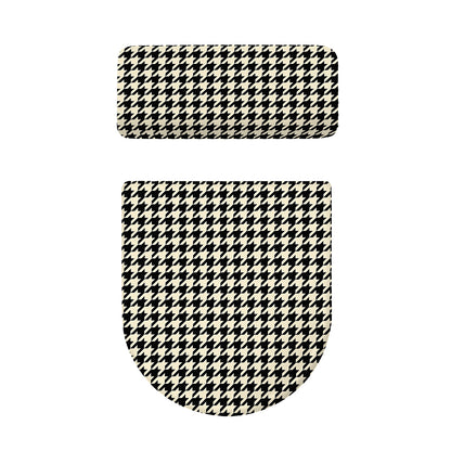 Tan And Black Houndstooth Pattern Print Toilet Lid And Tank Cover Set
