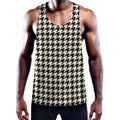 Tan And Black Houndstooth Pattern Print Men's Workout Tank Top
