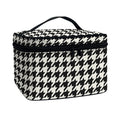 Tan And Black Houndstooth Pattern Print Travel Makeup Bag