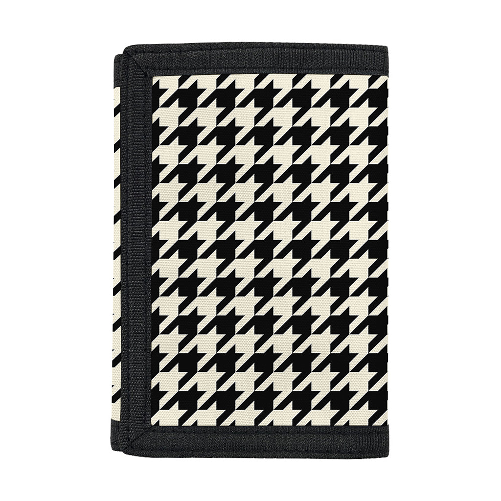 Tan And Black Houndstooth Pattern Print Trifold Wallet