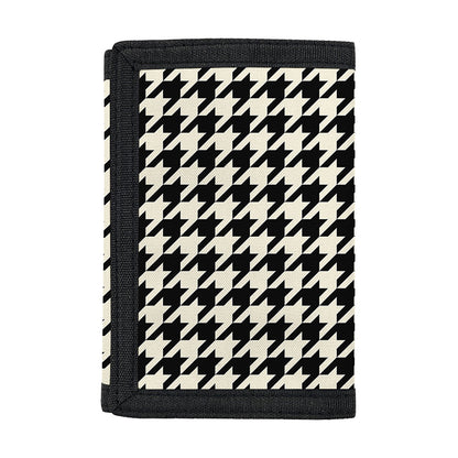 Tan And Black Houndstooth Pattern Print Trifold Wallet