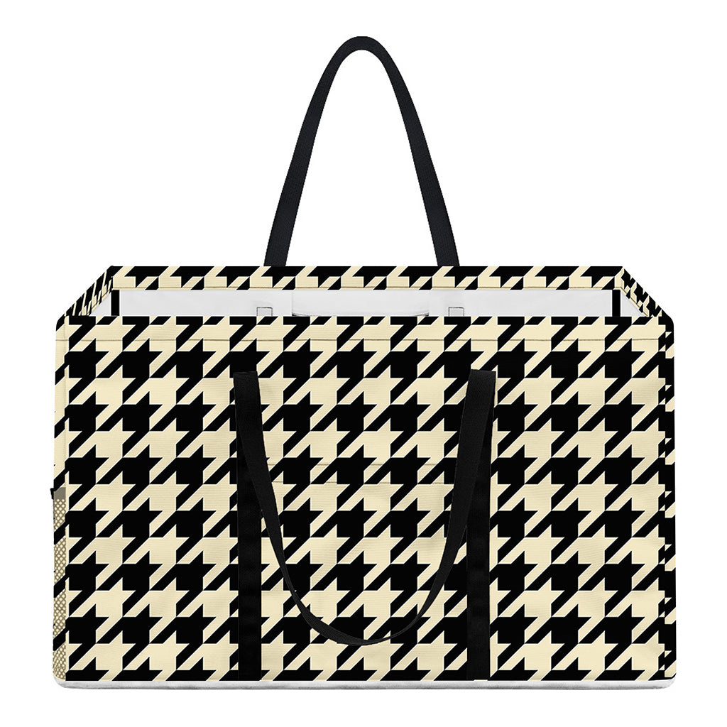 Tan And Black Houndstooth Pattern Print Utility Tote Bag
