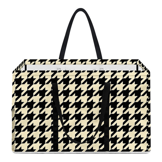 Tan And Black Houndstooth Pattern Print Utility Tote Bag