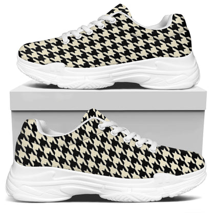 Tan And Black Houndstooth Pattern Print White Chunky Shoes
