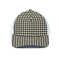 Tan And Black Houndstooth Pattern Print White Mesh Trucker Hat