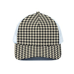 Tan And Black Houndstooth Pattern Print White Mesh Trucker Cap