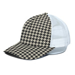 Tan And Black Houndstooth Pattern Print White Mesh Trucker Cap
