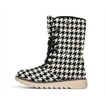 Tan And Black Houndstooth Pattern Print Winter Boots