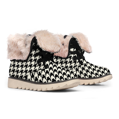 Tan And Black Houndstooth Pattern Print Winter Boots
