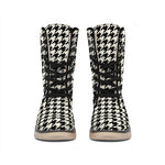 Tan And Black Houndstooth Pattern Print Winter Boots
