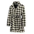 Tan And Black Houndstooth Pattern Print Women's Bathrobe