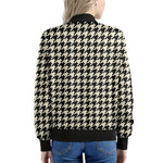 Tan And Black Houndstooth Pattern Print Women's Bomber Jacket