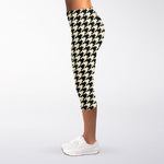 Tan And Black Houndstooth Pattern Print Women's Capri Leggings