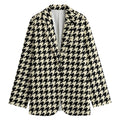 Tan And Black Houndstooth Pattern Print Women's Cotton Blazer