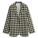Tan And Black Houndstooth Pattern Print Women's Cotton Blazer
