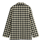 Tan And Black Houndstooth Pattern Print Women's Cotton Blazer