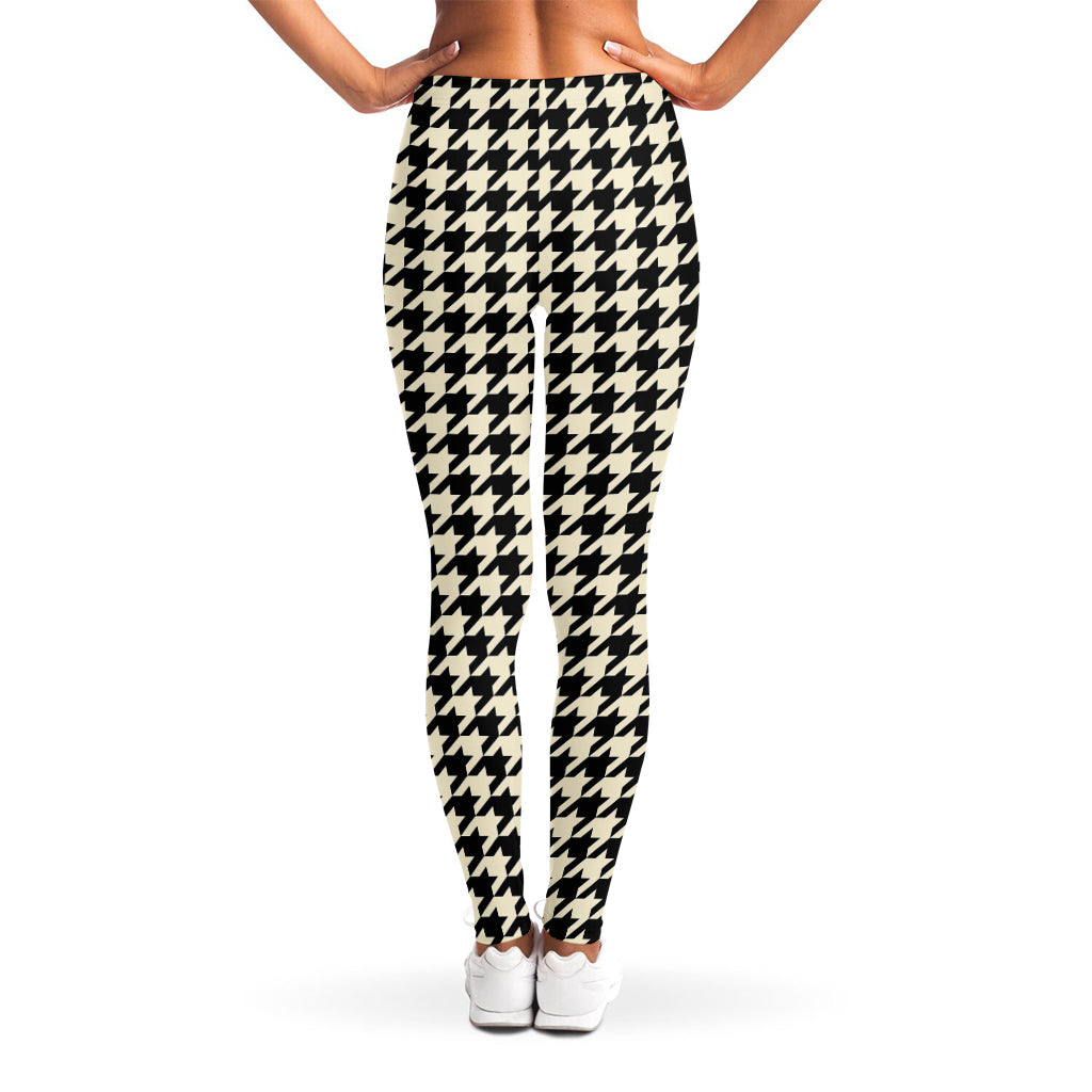 Tan And Black Houndstooth Pattern Print Women's Leggings