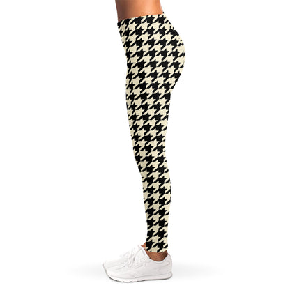 Tan And Black Houndstooth Pattern Print Women's Leggings