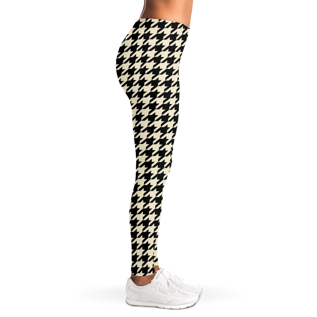 Tan And Black Houndstooth Pattern Print Women's Leggings
