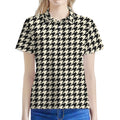 Tan And Black Houndstooth Pattern Print Women's Polo Shirt